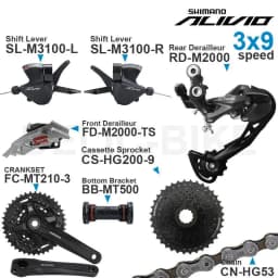 SHIMANO ALIVIO M3100 3x9 Speed Groupset with SL-M3100 RD-M2000 Front REAR DERAILLEUR HG200 CS Chain FC-MT0-3 Original