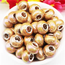 10Pcs Pink Color Smooth Surface European Resin Murano Large Hole Spacer Beads Charms for Bracelet DIY Craft Bracelet Necklace