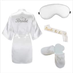 4pc set of bride robe eyemask slippers sash bridesmaid kimono wedding bridal party Bachelorette bathrobe getting ready robes