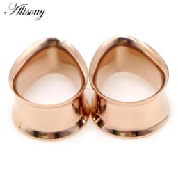 Alisouy 2pcs Water Drop Stainless Steel Ear Plug Tunnels Black Gold Color Ear Expander Plugs Tunnels Body Jewelry Ear Gauges