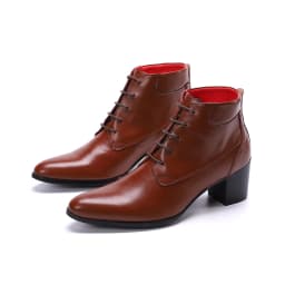 Autumn And Winter Pointed High heels Men's boots Tie a chain Rivet Belt buckle Thick heel Genuine Leather Thick heeled boots