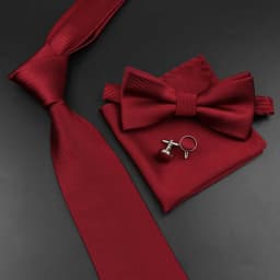 New Men's Tie Bowtie Set Luxury Business Worker Blue Black Solid Color Silk Polyester Jacquard Woven Necktie Suit Wedding Party