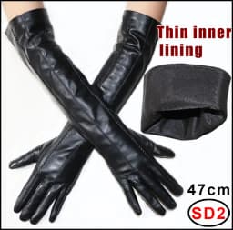 High-end Long Leather Gloves Women's,Leather Sleeve Arm Covers, Winter Warm Thick and Thin Driving Touch Screen Sheepskin Gloves