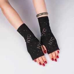 Woman's Inside Plush Thick Warm Half Finger Gloves Winter Knit Spider Rhinestone Fingerless Touch Screen Driving Mittens S88