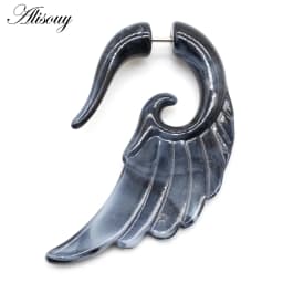 Alisouy 2pc 16G Fake Cheater Ear Plug Gauge Gray Black Color Acrylic Flesh Earring Wing Heart Spiral Shape Body Piercing Jewelry