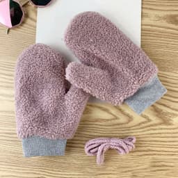 Winter Lamb Wool Halter Neck Full Finger Warm Mittens Korean Female Double Layer Plush Thicken Windproof Cycling Gloves H36