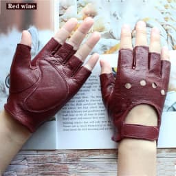 Leather Half Finger Gloves Women's Short Thin Section Unlined Spring and Autumn Motorcycle Riding Ladies Driving Fingerless