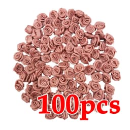 (100 Pcs/pack) 10*10mm Mini Fresh Pink Ribbon Flowers Small Size Satin Ribbon Artificial Flower Craft Festive Party Decoration