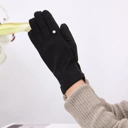 Women's Winter Plus Velvet Thicken Warm Touch Screen Gloves Elegant Pearl Suede Windproof Full Finger Cycling Driving Gloves K43