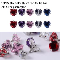10PCS Surgical Steel Internally Threaded Lip Bar 16G Zircon Top Component For Labret Prong Zircon Ear Tragus Helix Ear Piercing