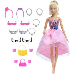 14 Pcs / Lot = 1x Fairy Tale Doll Dress + 13x Random Accessories Shoes Handbag Glasses Clothes for 11.5'' Doll Girl Baby Toys