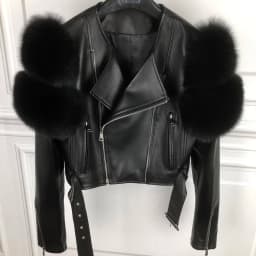 GO BALLISTIC YA Ladies' Genuine Leather Jacket with Fur Sleeve Women's Natural Lambskin Outfit