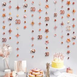 Rose Gold Happy Birthday Garlands Decorations Paper Circle Dots Star Hanging Streamer for 1st 16th 21st 30th 50th 70th Birthday