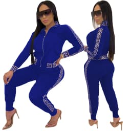2025 y2k Tracksuit Women Elegant Two -Pieces Suit Sets Female Stylish Plus Size Greek Fret Print Coat & Pant Sets jogging femme
