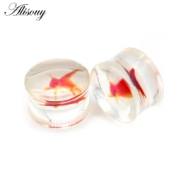 Alisouy 2pcs Wolf Fish Flower Feather Transparent Acrylic Ear Plugs Expanders Tunnels Strechers Earring Piercing Body Jewelry