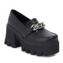 Square Toe Metal Chain Platform Street Trendy Shoes Super High Thick Heel Waterproof Platform Unisex Punk Style Fashion Pumps
