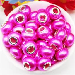 10Pcs Pink Color Smooth Surface European Resin Murano Large Hole Spacer Beads Charms for Bracelet DIY Craft Bracelet Necklace