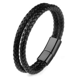 Genuine Leather Double Rope Braid Bracelet For Men Multicolor Choice Stainless Steel Magnetic Clasps Bracelets Men Jewelry