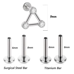1PC G23 Titanium&Steel 16G CZ Gem Triangle Labret Lip Ring Crystal Cluster Ear Cartilage Tragus Helix Piercing Screw Fit Top 16g
