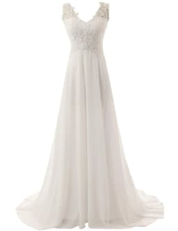 Beach Wedding Dress Plus Size White/Lvory Chiffon Lace Appliques Elegant Dresses For Bridal Gown Backless Vestido De Noiva