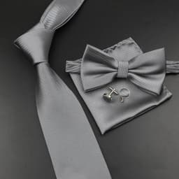 New Men's Tie Bowtie Set Luxury Business Worker Blue Black Solid Color Silk Polyester Jacquard Woven Necktie Suit Wedding Party