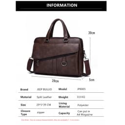 JEEP BULUO Men Briefcase Split Leather Laptop New Bag 14" PC Doctor Lawyer Computer Bag Totes Male Vintage Business Men Bags