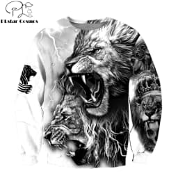 White Lion Tattoo 3D All Over Printed Men Autumn Hoodie Unisex Hooded Sweatshirt Zip Pullover Casual Streetwear KJ473