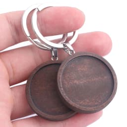 5pcs Double Side Wooden Keychain Cabochon Base Setting Blanks 30mm Dia Pendant Bezel Trays Diy Metal Keyring Accessories