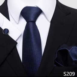 Newest Style Holiday Present 100% Silk Tie Pocket Squares Cufflink Set Necktie Men Dark Blue Wedding Accessories Office Cravat