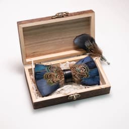 EASTEPIC Handmade Feather Bow Tie Brooch Wooden Box Set Men's Exquisite Accessories for Wedding Party Birthday Gift Necktie