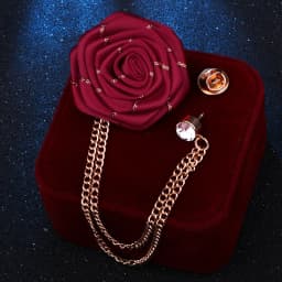 Korean Style Handmade Rose Flower Brooch Pin for Men Wedding Groomsmen Tassel Chain Lapel Accessory Cloth Art Suit Badge