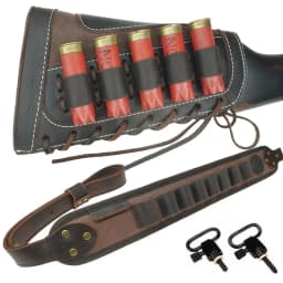 Leather Rifle Sling Shoulder Padding Tactical Strap And Shotgun Gun Buttstock Ammo Shell Holder For 5pcs 12 Gauge