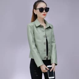 UHYTGF Leather Jacket Women Single-breasted PU Washed Leather Autumn Leather Coat Solid Color Wild Slim Short tops Big Size 827