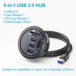 USB HUB Mount In Desk HUBs USB 3.0/2.0 HUB With SD/TF Card Reader External Stereo Sound Type C Port For PC/Tablet USB Splitter