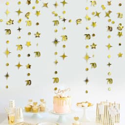 Rose Gold Happy Birthday Garlands Decorations Paper Circle Dots Star Hanging Streamer for 1st 16th 21st 30th 50th 70th Birthday