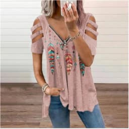 New Summer Cold Shoulder Leopard Print Zipper V-Neck Loose Casual Ladies Shirt Tops Spring Sexy Women Blouse 2022 New Clothes