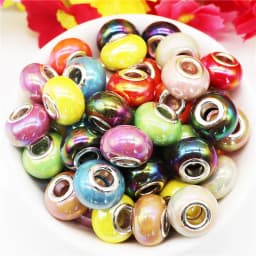 10Pcs Pink Color Smooth Surface European Resin Murano Large Hole Spacer Beads Charms for Bracelet DIY Craft Bracelet Necklace