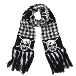Scarf With Fringes For Men Black And White Stylish Knitted Wool Feel Long Fashion Scarf With Fringes Skull Crossbones