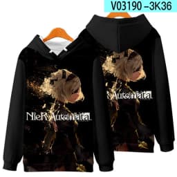 Game NieR Automata 2B YoRHa No. 2 Type B 9S YoRHa No. 9 Type S Cosplay Costume 3D Sweatshirt Men Zipper Hoodies Outwear Coat