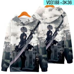 Game NieR Automata 2B YoRHa No. 2 Type B 9S YoRHa No. 9 Type S Cosplay Costume 3D Sweatshirt Men Zipper Hoodies Outwear Coat