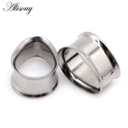 Alisouy 2pcs Water Drop Stainless Steel Ear Plug Tunnels Black Gold Color Ear Expander Plugs Tunnels Body Jewelry Ear Gauges