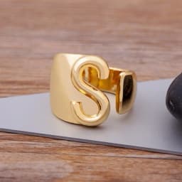 Trendy Hollow A-Z Letter Gold Color Adjustable Opening Ring Initials Name Alphabet Female Chunky Wide Party Wedding Jewelry