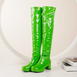 Orange Oversized Patent Leather Thick-Heeled Over-The-Knee Boots Green Bright Leather Boots Purple Mid-Heeled Boots Yellow Red
