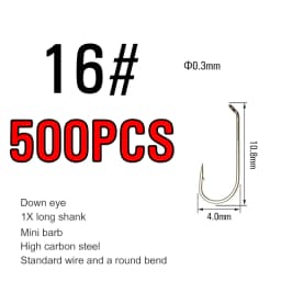ICERIO 500/1000PCS Fly Tying Hook High Carbon Steel Nymph Dry Wet Fishing Fly Hook Down Eye 1X Long Shank Round Bend