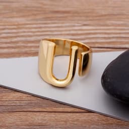Trendy Hollow A-Z Letter Gold Color Adjustable Opening Ring Initials Name Alphabet Female Chunky Wide Party Wedding Jewelry