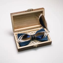 EASTEPIC Handmade Feather Bow Tie Brooch Wooden Box Set Men's Exquisite Accessories for Wedding Party Birthday Gift Necktie