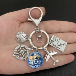 Earth plane keychain pendant earth compass personality memorial key ring gift for travel lovers