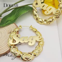 DOREMI 65mm XOXO Custom Name Bamboo Hoop Earrings Stainless Steel Custom Symbol Earrings Custom Bamboo Earring for Women Gif