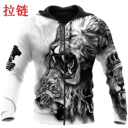 White Lion Tattoo 3D All Over Printed Men Autumn Hoodie Unisex Hooded Sweatshirt Zip Pullover Casual Streetwear KJ473