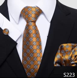 Newest Style Holiday Present 100% Silk Tie Pocket Squares Cufflink Set Necktie Men Dark Blue Wedding Accessories Office Cravat